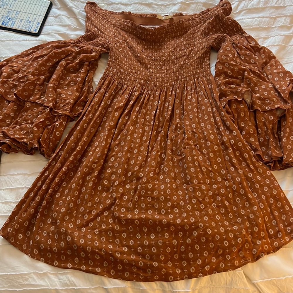 Off the shoulder copper dress